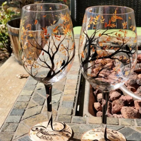 Four Seasons Tree Design Wine Glass Set