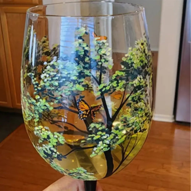 Four Seasons Tree Design Wine Glass Set