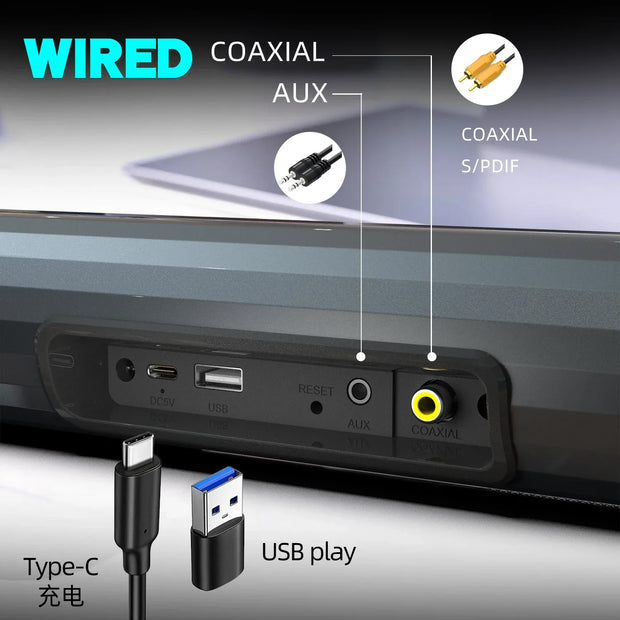 TV Sound Bar Trådlösa Bluetooth-högtalare 3D Stereo Super Bass