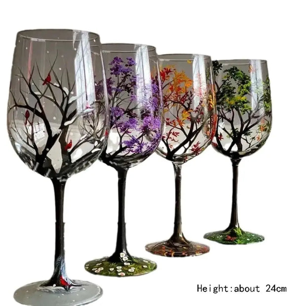 Four Seasons Tree Design Wine Glass Set