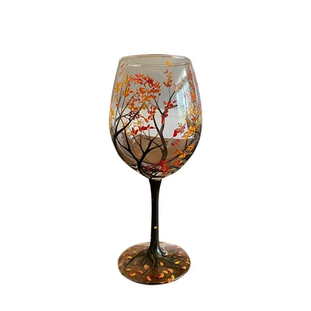 Four Seasons Tree Design Wine Glass Set