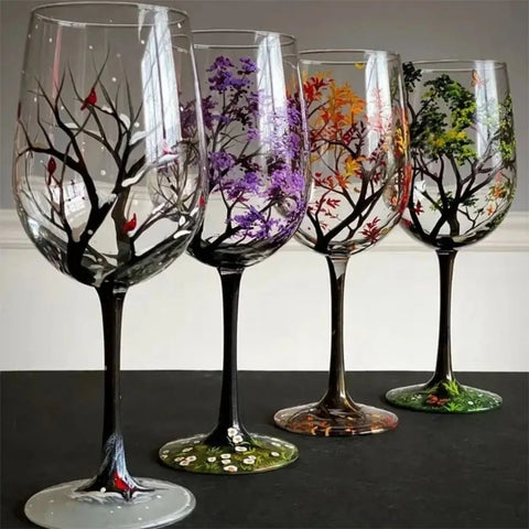 Four Seasons Tree Design Wine Glass Set