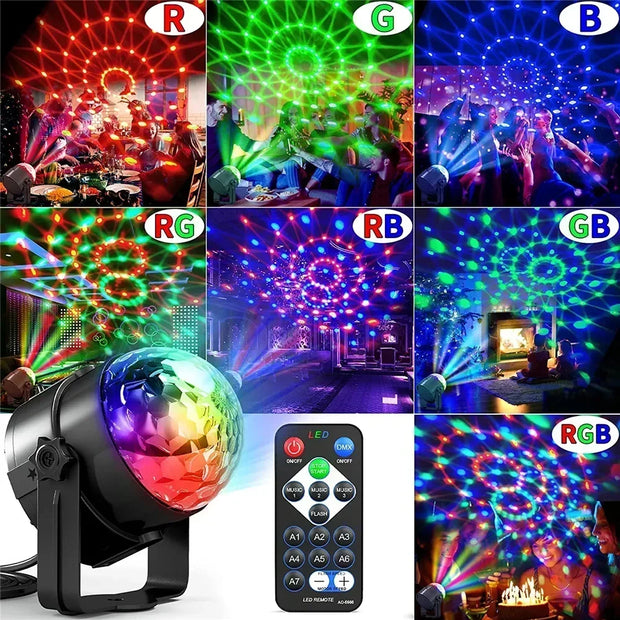 RGB LED Roterande Disco Ball - Ljudkontrollerad festlampa med fjärrkontroll