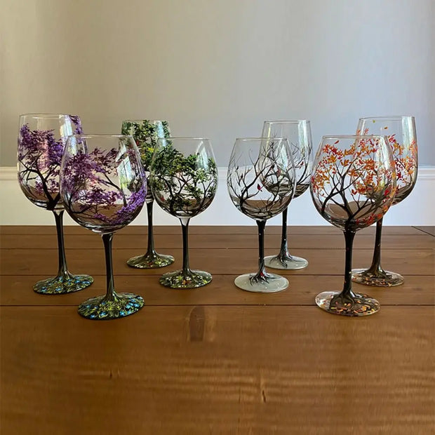 Four Seasons Tree Design Wine Glass Set