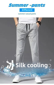 Herr Snabbtorkande Ice Silk Slim Fit byxor med raka ben - fritids- och sommarkläder